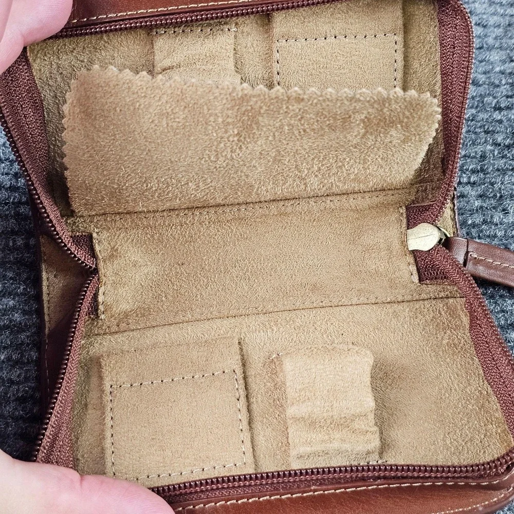 Fossil Brown Leather 3 Watch Travel Case Zipper Pouch Holder 126733 ML9070